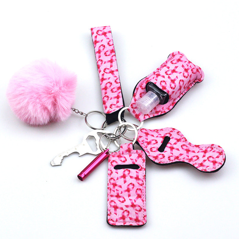 Wholesale Diving Fabric Hair Ball Outdoor Whistle 7pcs Keychain Set